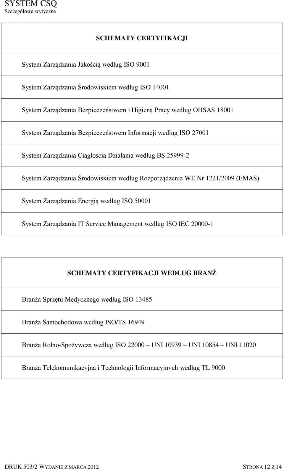 Zarządzania Energią według ISO 50001 System Zarządzania IT Service Management według ISO IEC 20000-1 SCHEMATY CERTYFIKACJI WEDŁUG BRANŻ Branża Sprzętu Medycznego według ISO 13485 Branża Samochodowa