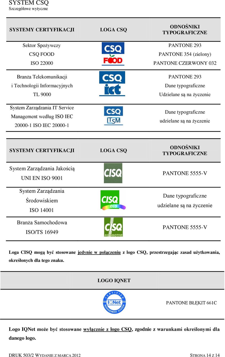 ODNOŚNIKI TYPOGRAFICZNE System Zarządzania Jakością UNI EN ISO 9001 System Zarządzania Środowiskiem ISO 14001 Branża Samochodowa ISO/TS 16949 PANTONE 5555-V Dane typograficzne udzielane są na