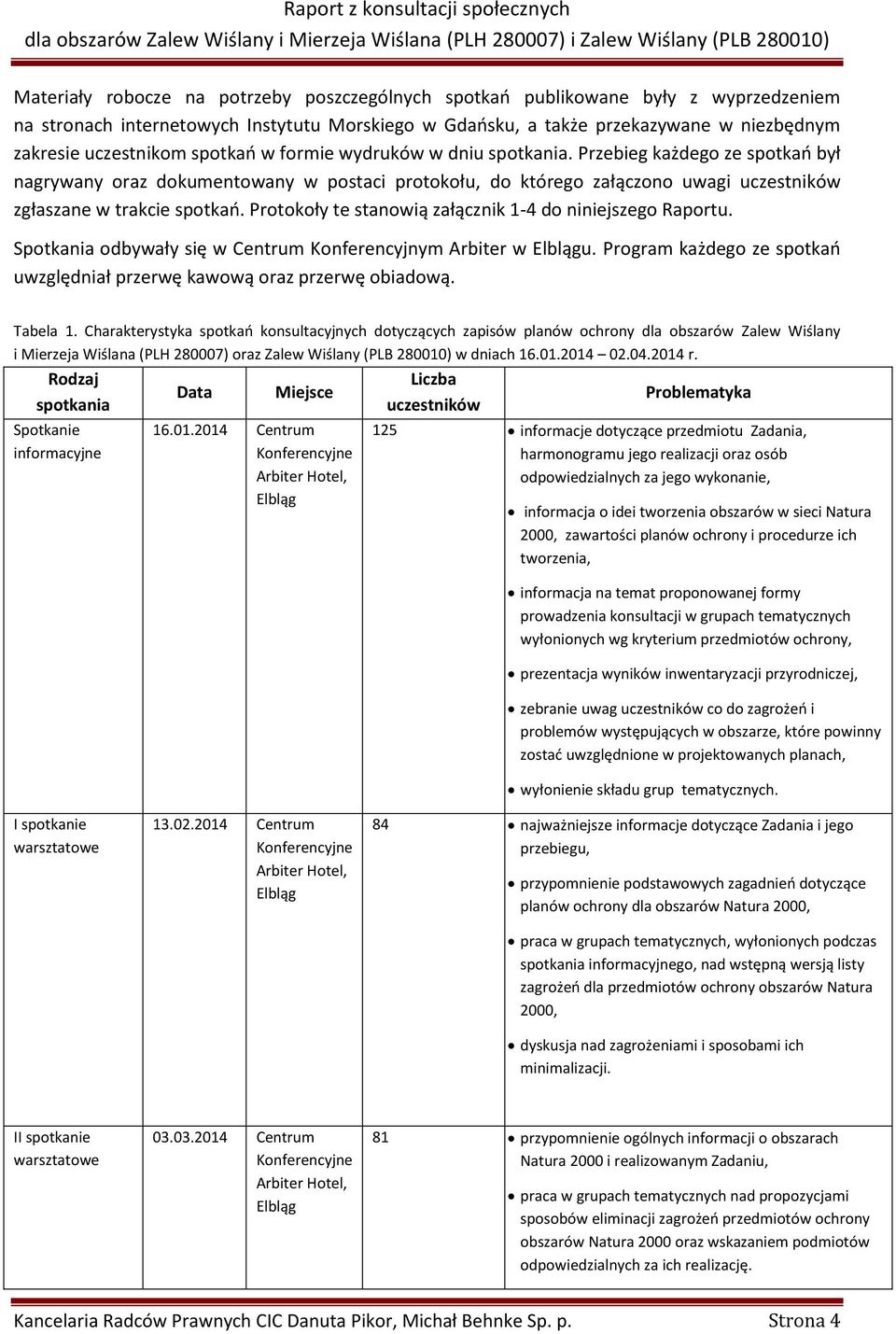 Protokoły te stanowią załącznik 1-4 do niniejszego Raportu. Spotkania odbywały się w Centrum Konferencyjnym Arbiter w Elblągu.