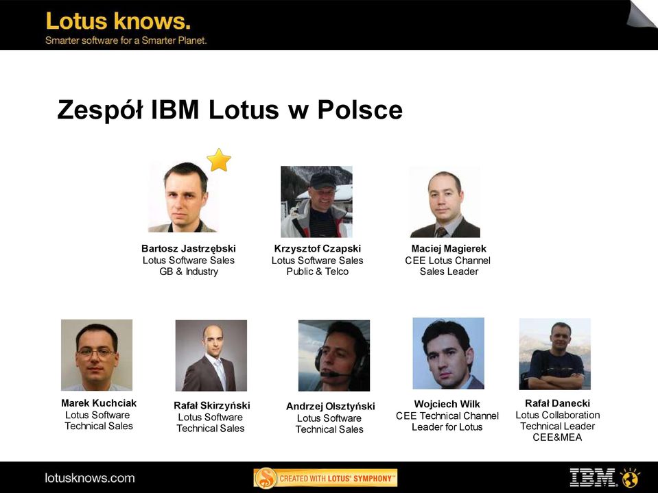 Sales Public & Telco Andrzej Olsztyński Lotus Software Technical Sales Maciej Magierek CEE Lotus Channel