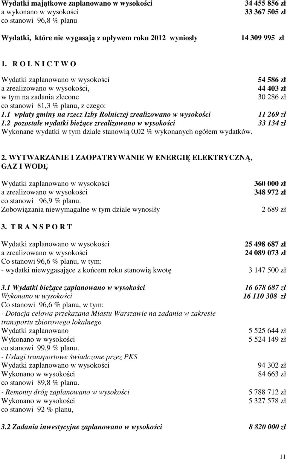 1 wpłaty gminy na rzecz Izby Rolniczej zrealizowano w wysokości 11 269 zł 1.