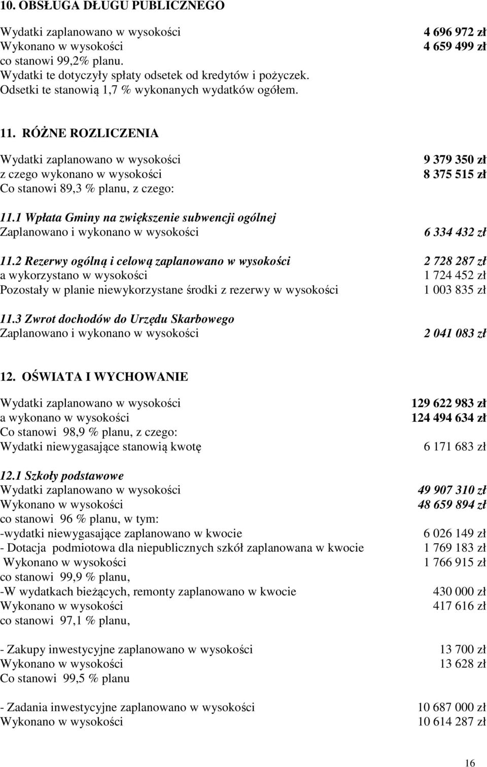 1 Wpłata Gminy na zwiększenie subwencji ogólnej Zaplanowano i wykonano w wysokości 9 379 350 zł 8 375 515 zł 6 334 432 zł 11.