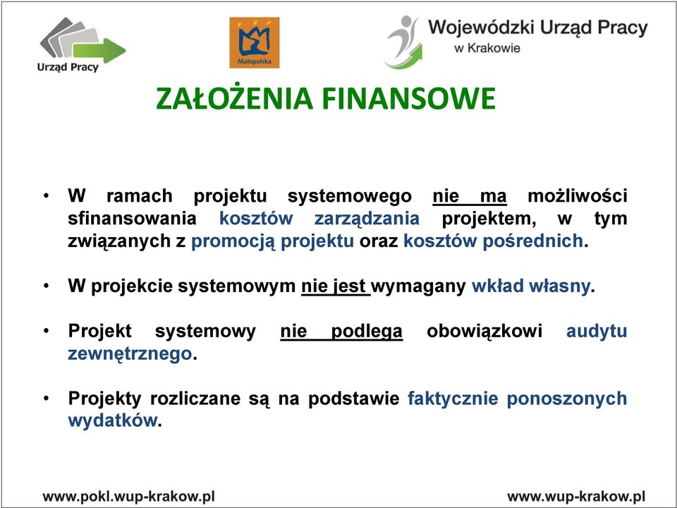 W projekcie systemowym nie jest wymagany wkład własny.