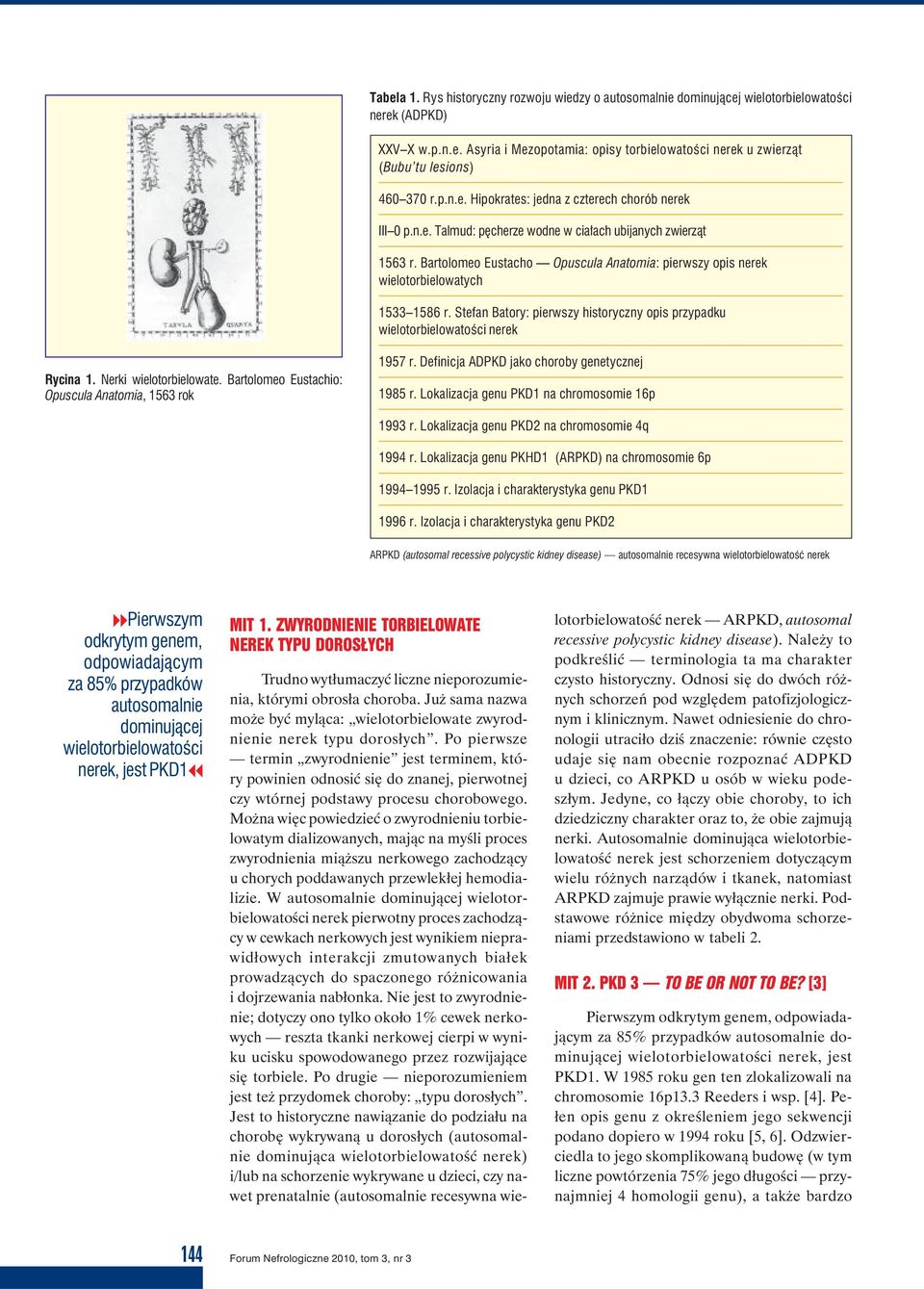 Stefan Batory: pierwszy historyczny opis przypadku wielotorbielowatości nerek Rycina 1. Nerki wielotorbielowate. Bartolomeo Eustachio: Opuscula Anatomia, 1563 rok 1957 r.