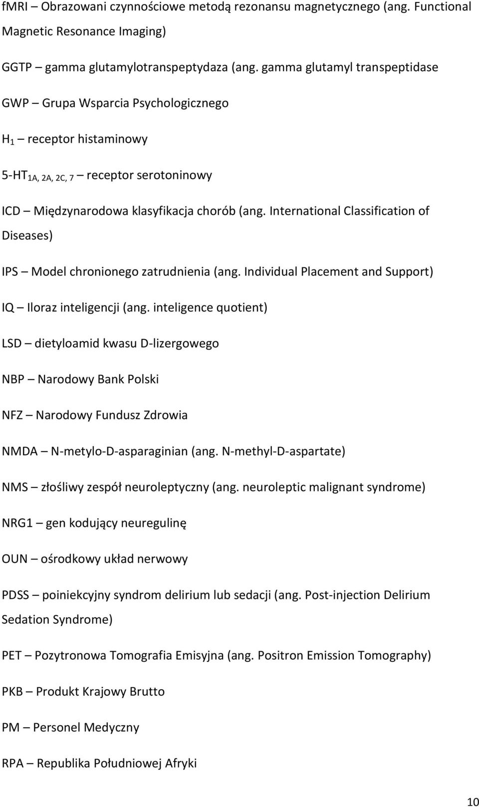 International Classification of Diseases) IPS Model chronionego zatrudnienia (ang. Individual Placement and Support) IQ Iloraz inteligencji (ang.