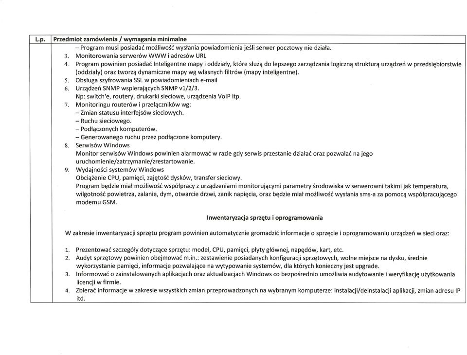filtrów (mapy inteligentne). 5. Obsługa szyfrowania SSL w powiadomieniach e-mail 6. Urządzeń SNMP wspierających SNMP vl/2/3. Np: switch'e, routery, drukarki sieciowe, urządzenia VoIP itp. 7.