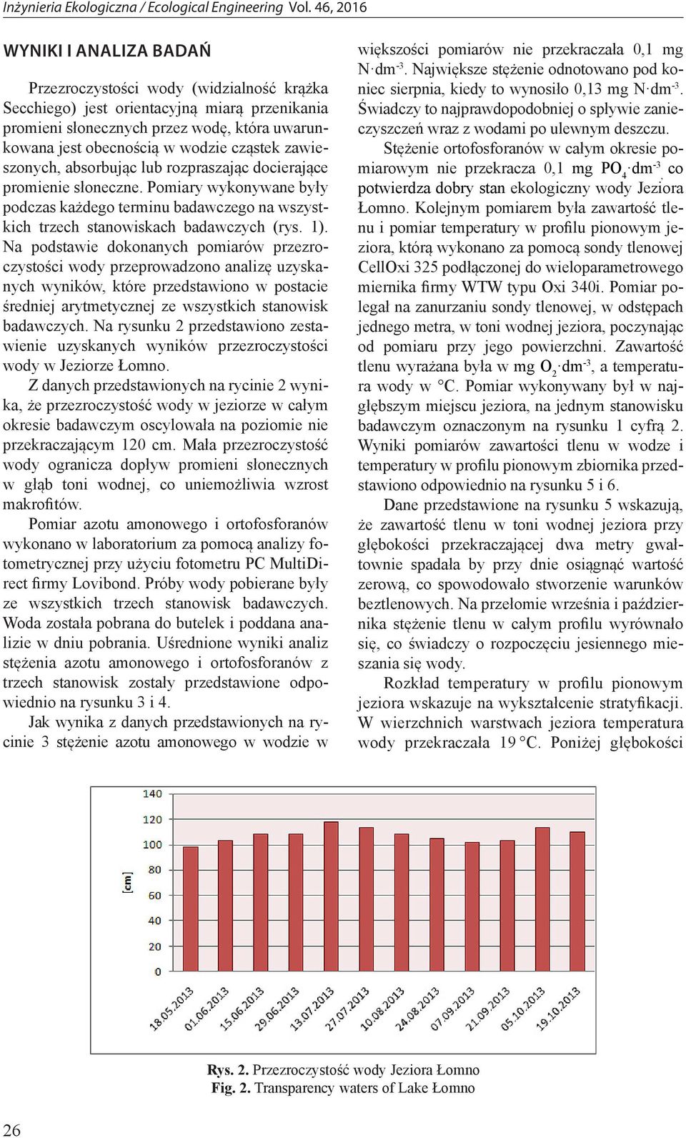 Na podstawie dokonanych pomiarów przezroczystości wody przeprowadzono analizę uzyskanych wyników, które przedstawiono w postacie średniej arytmetycznej ze wszystkich stanowisk badawczych.