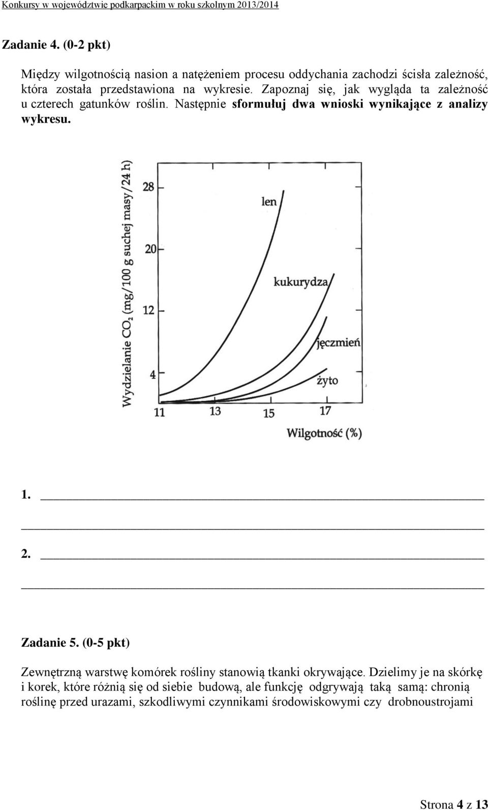 Zapoznaj się, jak wygląda ta zależność u czterech gatunków roślin. Następnie sformułuj dwa wnioski wynikające z analizy wykresu. 1. 2.