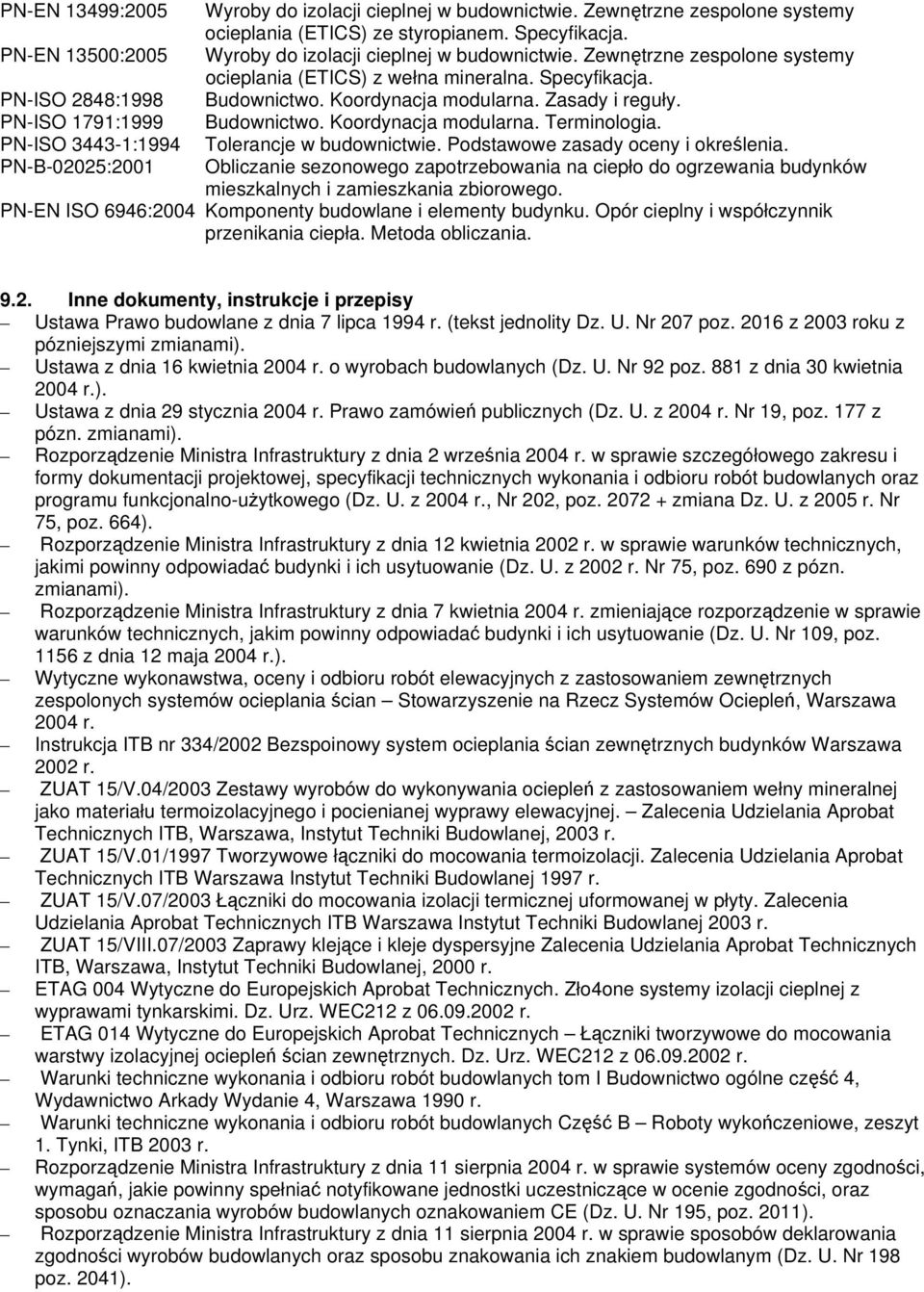 Specyfikacja. Budownictwo. Koordynacja modularna. Zasady i reguły. Budownictwo. Koordynacja modularna. Terminologia. Tolerancje w budownictwie. Podstawowe zasady oceny i określenia.