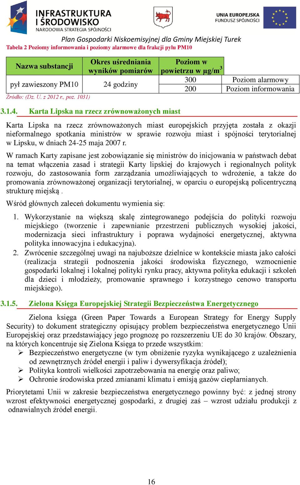 godziny Poziom w powietrzu w µg/m 3 300 Poziom alarmowy 200 Poziom informowania 3.1.4.