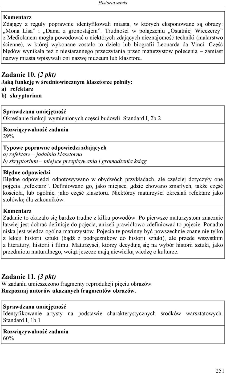 Vinci. Część błędów wynikała też z niestarannego przeczytania przez maturzystów polecenia zamiast nazwy miasta wpisywali oni nazwę muzeum lub klasztoru. Zadanie 10.