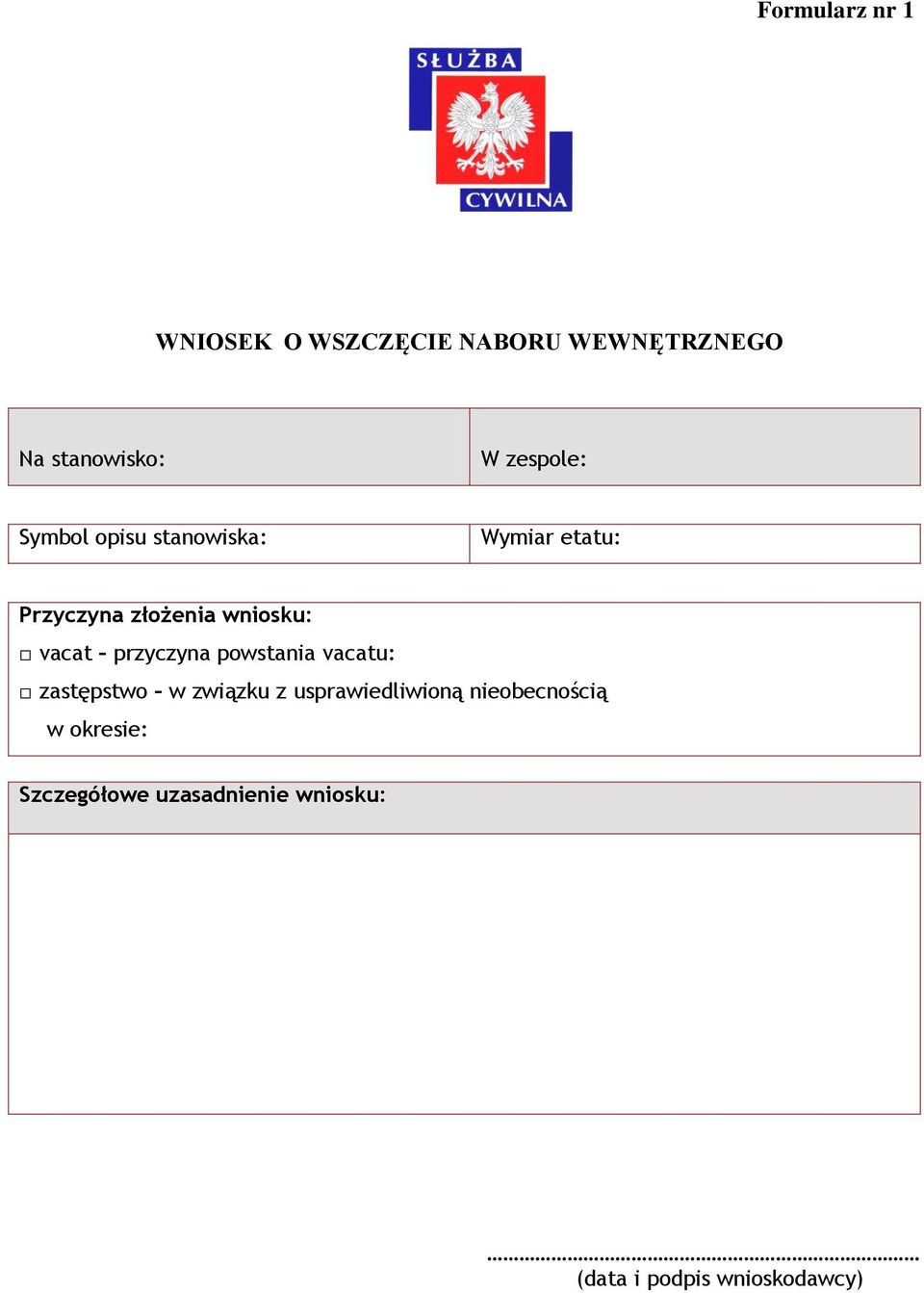 vacat przyczyna powstania vacatu: zastępstwo w związku z usprawiedliwioną