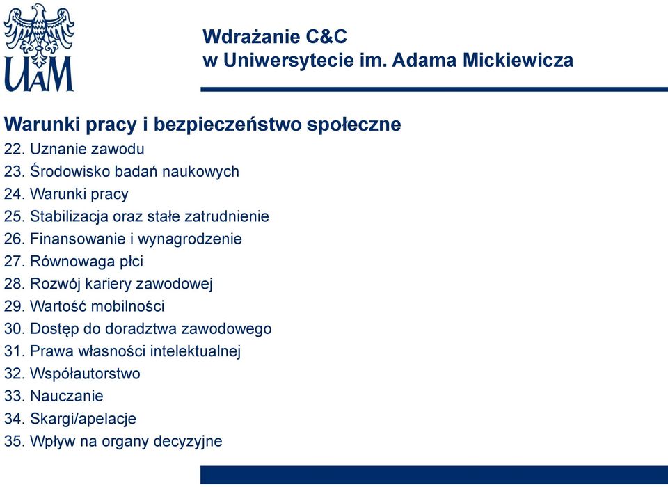 Równowaga płci 28. Rozwój kariery zawodowej 29. Wartość mobilności 30.