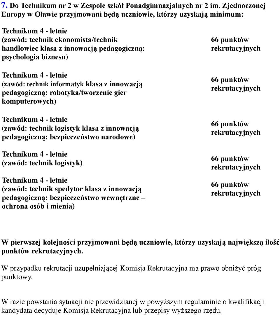 informatyk klasa z innowacją pedagogiczną: robotyka/tworzenie gier komputerowych) (zawód: technik logistyk klasa z innowacją pedagogiczną: bezpieczeństwo narodowe) (zawód: technik logistyk) (zawód: