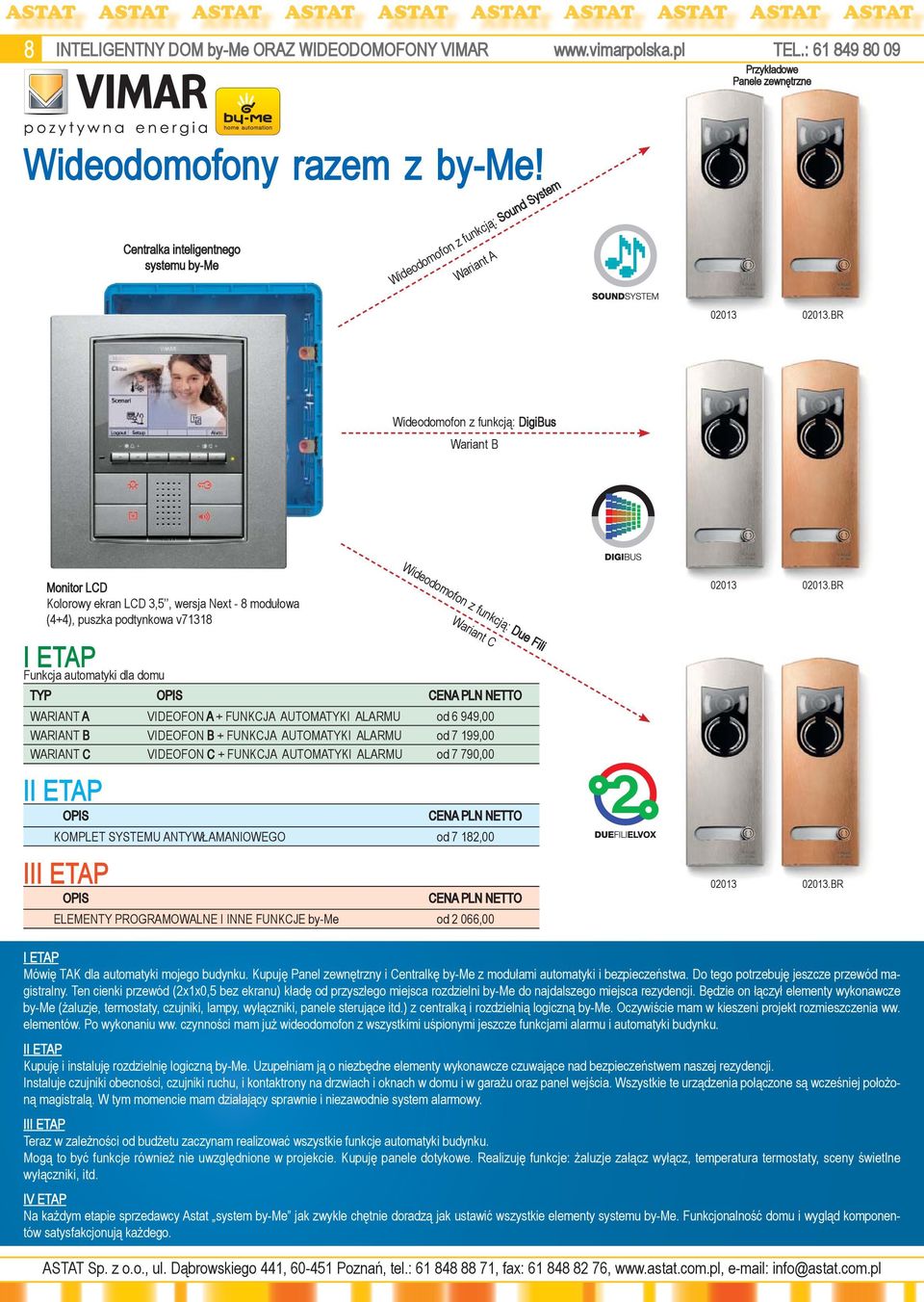 BR Wideodomofon z funkcją: DigiBus Wariant B Monitor LCD Kolorowy ekran LCD 3,5, wersja Next - 8 modułowa (4+4), puszka podtynkowa v71318 I ETAP Funkcja automatyki dla domu TYP II ETAP III ETAP OPIS