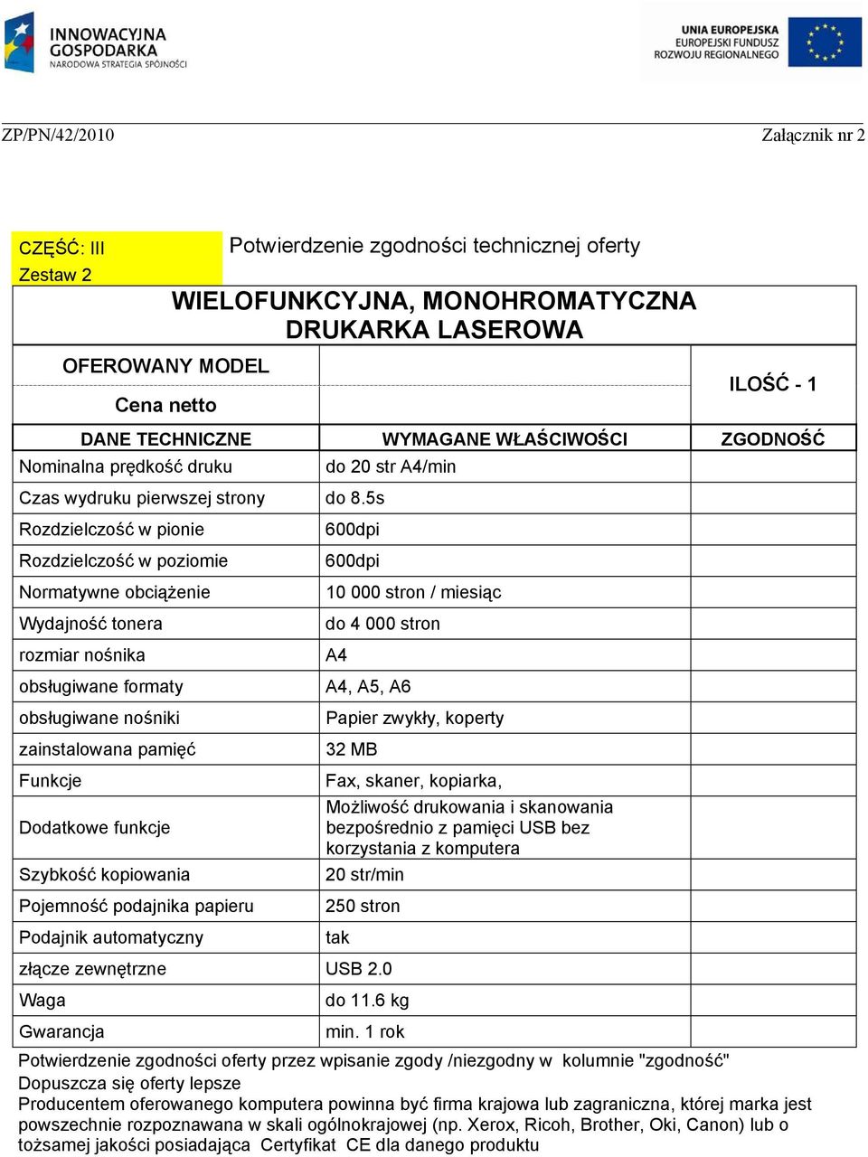 Szybkość kopiowania Pojemność podajnika papieru Podajnik automatyczny 600dpi 600dpi 10 000 stron / miesiąc do 4 000 stron A4 A4, A5, A6 Papier zwykły, koperty 32 MB Fax, skaner, kopiarka, Możliwość