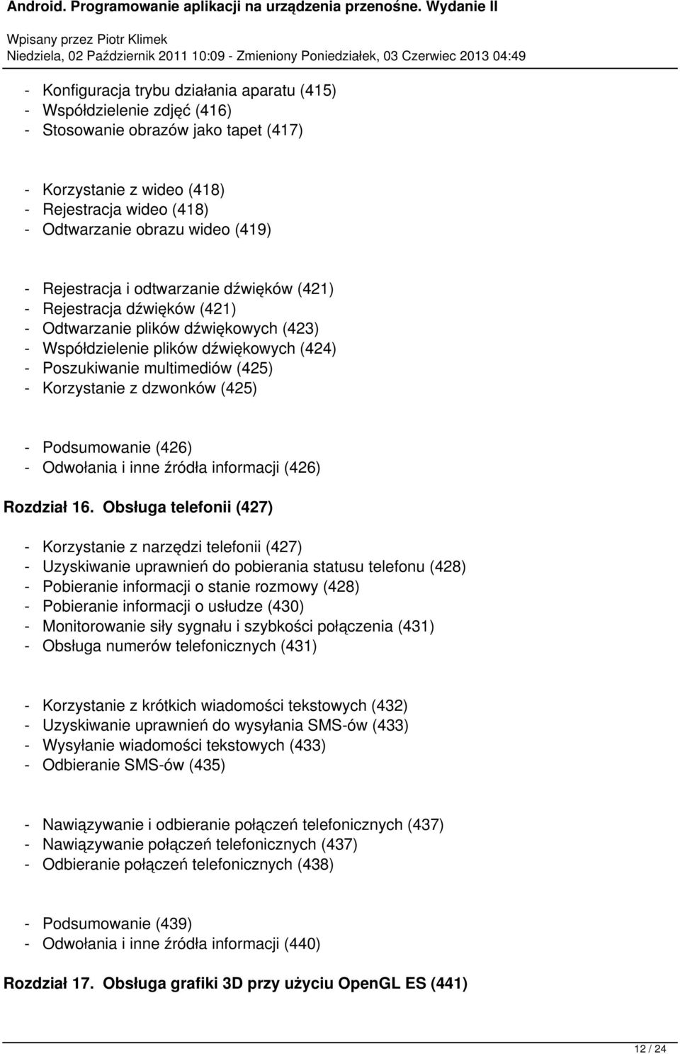 z dzwonków (425) - Podsumowanie (426) - Odwołania i inne źródła informacji (426) Rozdział 16.