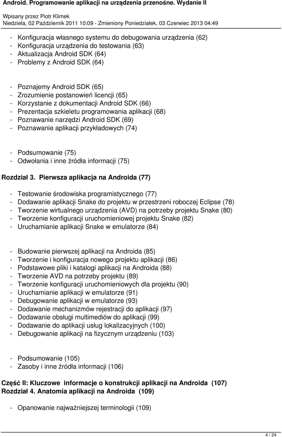 aplikacji przykładowych (74) - Podsumowanie (75) - Odwołania i inne źródła informacji (75) Rozdział 3.