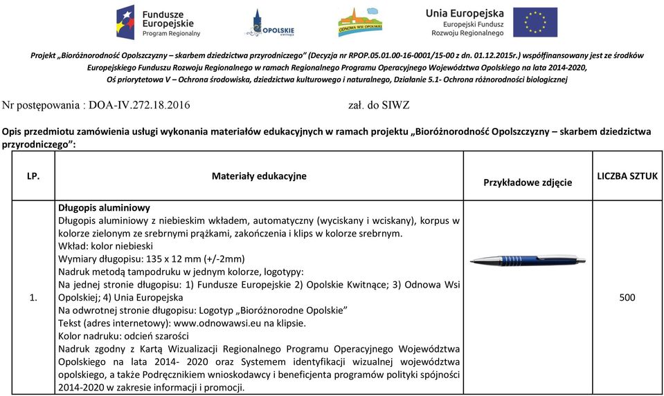 Długopis aluminiowy Długopis aluminiowy z niebieskim wkładem, automatyczny (wyciskany i wciskany), korpus w kolorze zielonym ze srebrnymi prążkami, zakończenia i klips w kolorze srebrnym.