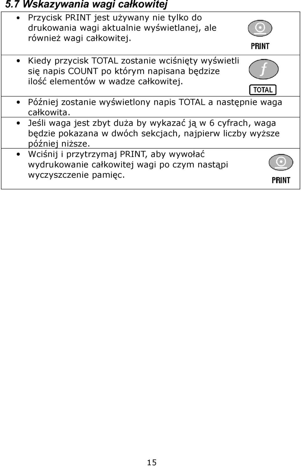 Później zostanie wyświetlony napis TOTAL a następnie waga całkowita.