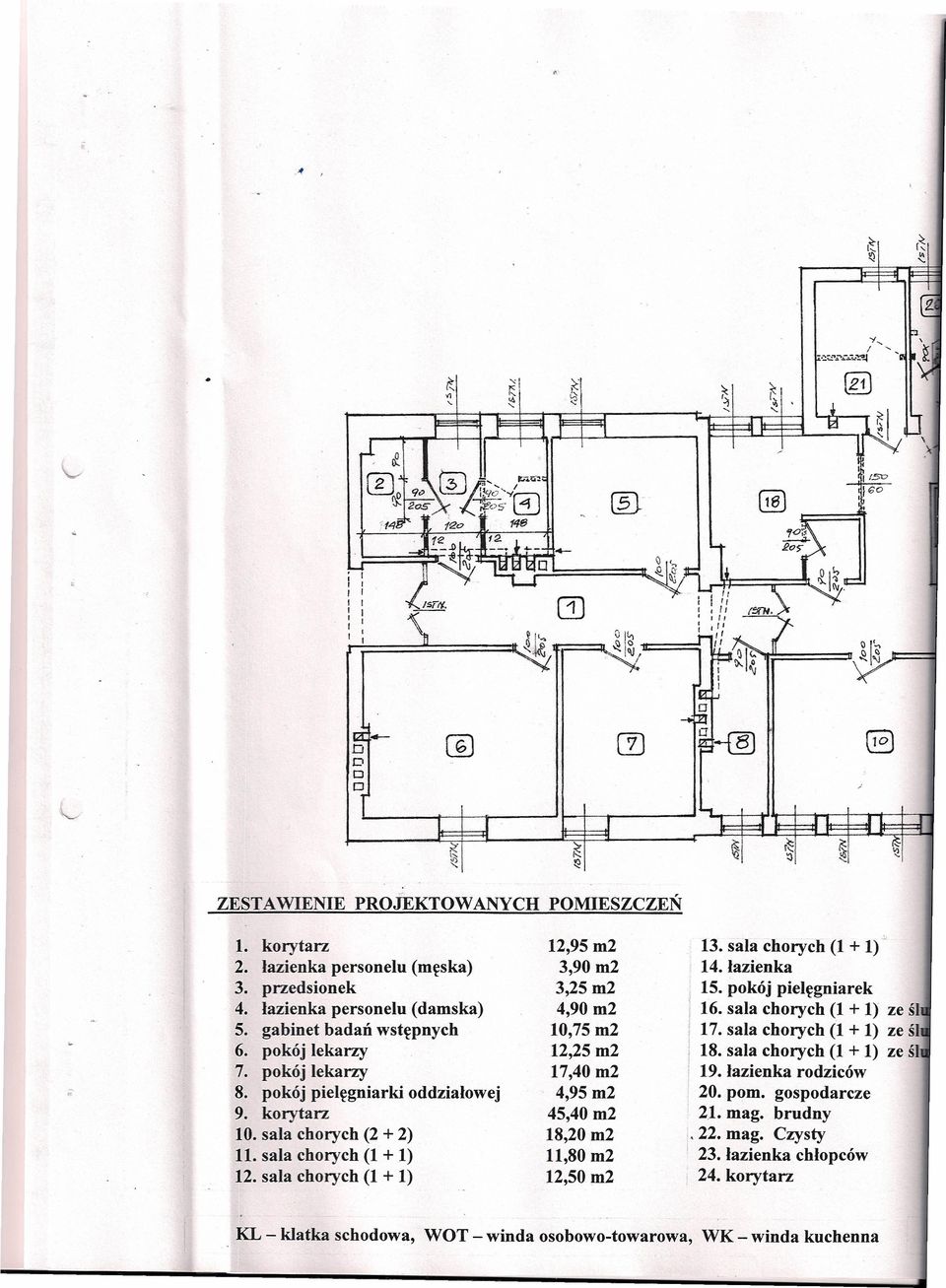 sala chorych (2 + 2) 11. sala chorych (1 + 1) 12. sala chorych (1 + 1) 12,95 m2 3,90 m2 3,25 m2 4,90 m2 10,75 m2 12,25 m2 17,40 m2 4,95 m2 45,40 m2 18,20 m2 11,80 m2 12,50 m2 13.