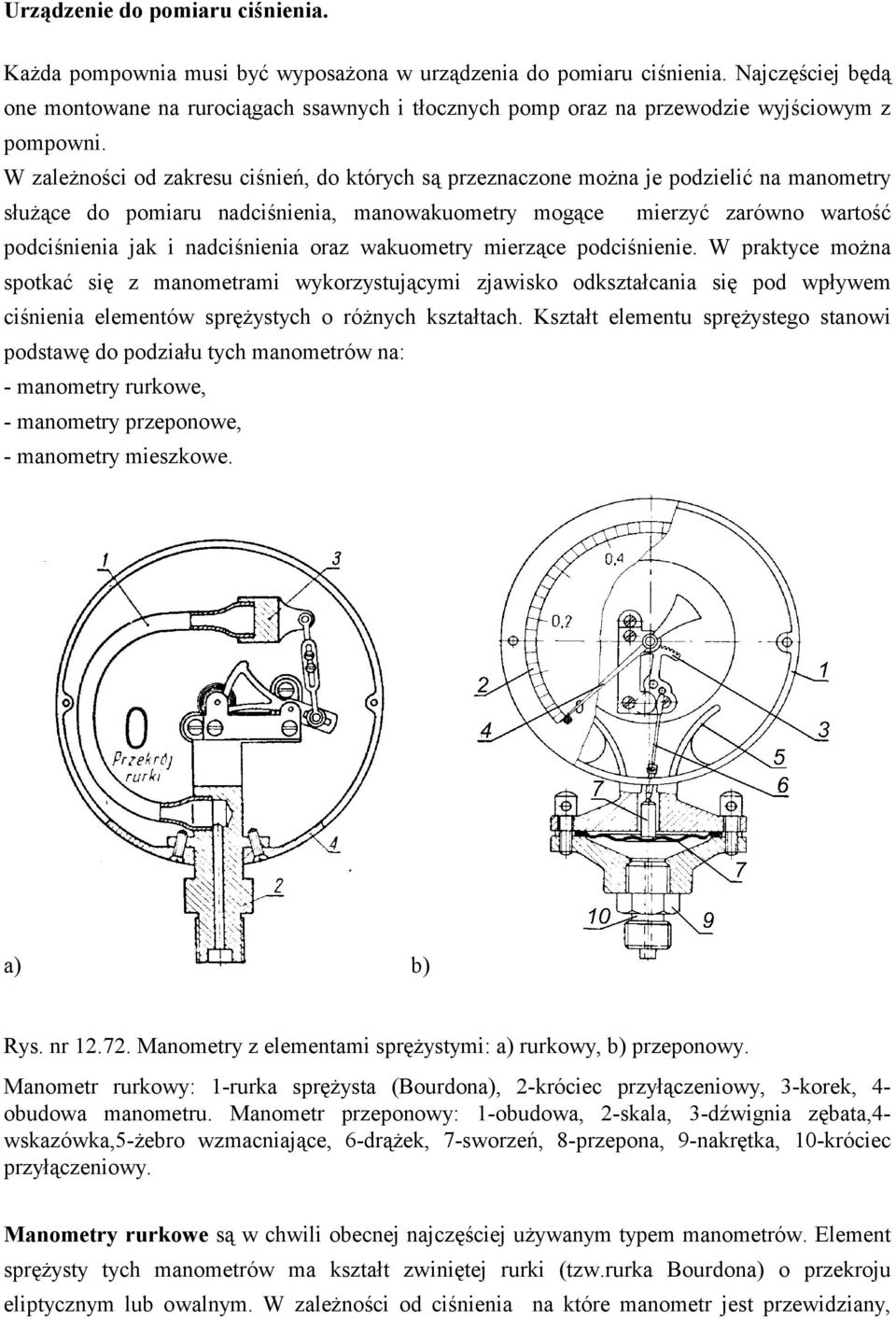 W zależności od zakresu ciśnień, do których są przeznaczone można je podzielić na manometry służące do pomiaru nadciśnienia, manowakuometry mogące mierzyć zarówno wartość podciśnienia jak i