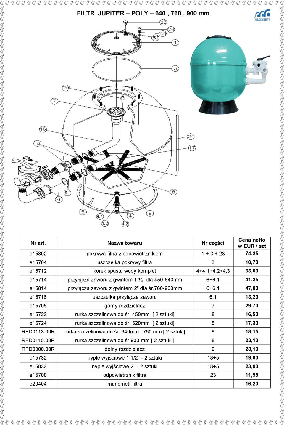 3 33,00 e15714 przyłącza zaworu z gwintem 1 ½ dla 450-640mm 6+6.1 41,25 e15814 przyłącza zaworu z gwintem 2 dla śr.760-900mm 6+6.1 47,03 e15716 uszczelka przyłącza zaworu 6.