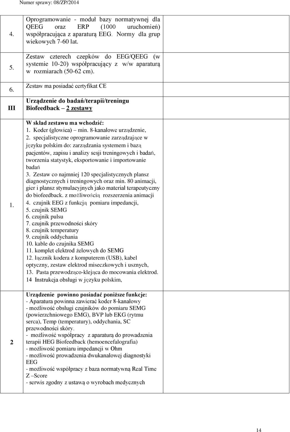 Zestaw ma posiadać certyfikat CE Urządzenie do badań/terapii/treningu Biofeedback 2 zestawy W skład zestawu ma wchodzić: Koder (głowica) min.