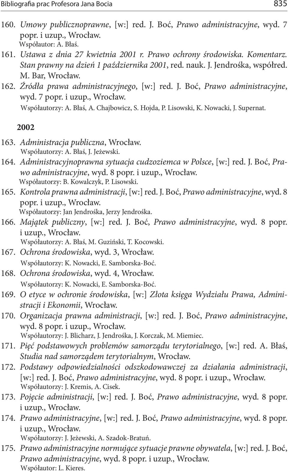 , Współautorzy: A. Błaś, A. Chajbowicz, S. Hojda, P. Lisowski, K. Nowacki, J. Supernat. 2002 163. Administracja publiczna, Współautorzy: A. Błaś, J. Jeżewski. 164.