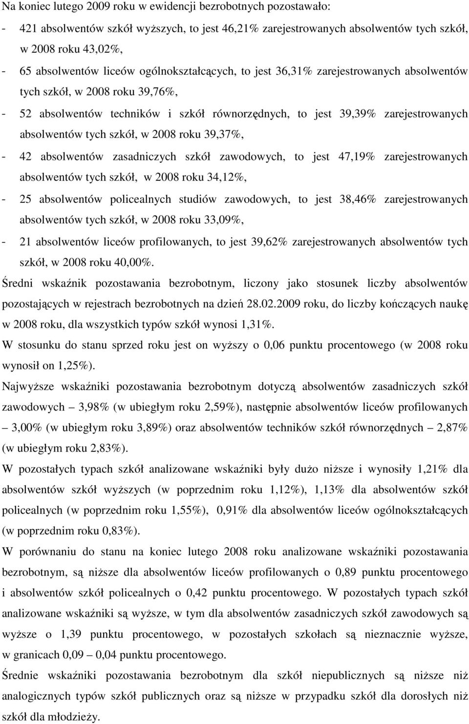 roku 9,7%, absolwentów zasadniczych szkół zawodowych, to jest 7,9% zarejestrowanych absolwentów tych szkół, w 008 roku,%, 5 absolwentów policealnych studiów zawodowych, to jest 8,6% zarejestrowanych