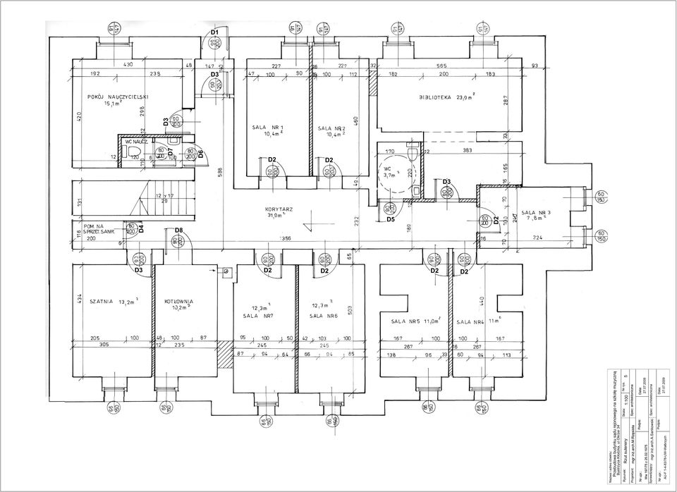 Rzut sutereny 1:100 5 rojektant: mgr in.arch.m.rzêsista Spec: architektoniczna Ww 197/75 z 25.