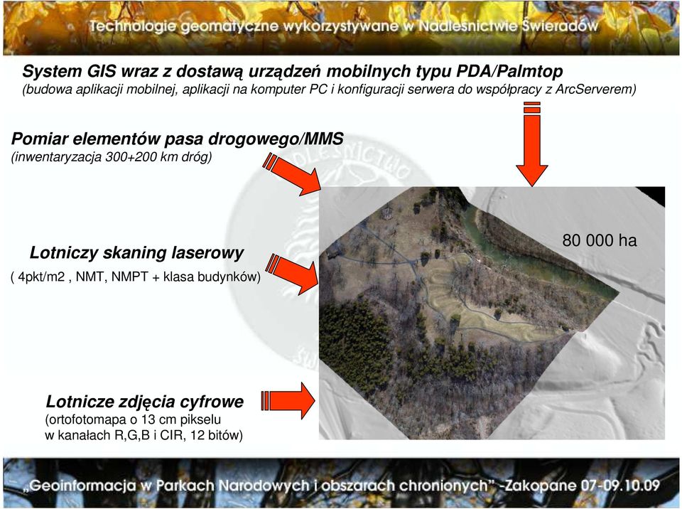 drogowego/mms (inwentaryzacja 300+200 km dróg) Lotniczy skaning laserowy ( 4pkt/m2, NMT, NMPT +