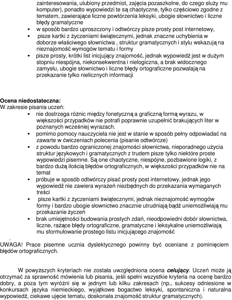 właściwego słownictwa, struktur gramatycznych i stylu wskazują na nieznajomość wymogów tematu i formy pisze prosty, krótki list inicjujący znajomość, jednak wypowiedź jest w dużym stopniu niespójna,