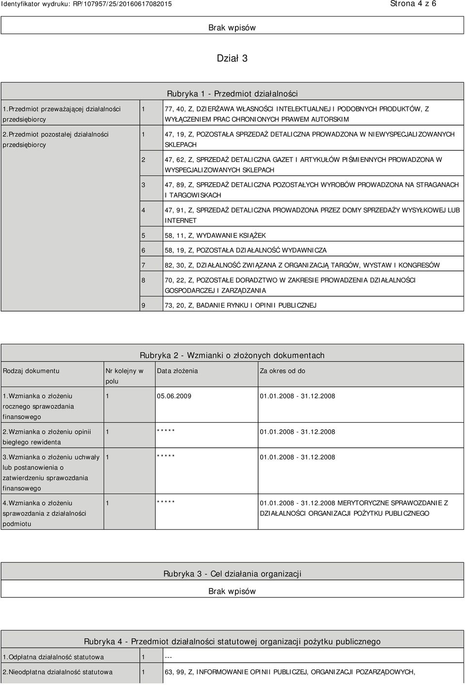 DETALICZNA PROWADZONA W NIEWYSPECJALIZOWANYCH SKLEPACH 2 47, 62, Z, SPRZEDAŻ DETALICZNA GAZET I ARTYKUŁÓW PIŚMIENNYCH PROWADZONA W WYSPECJALIZOWANYCH SKLEPACH 3 47, 89, Z, SPRZEDAŻ DETALICZNA