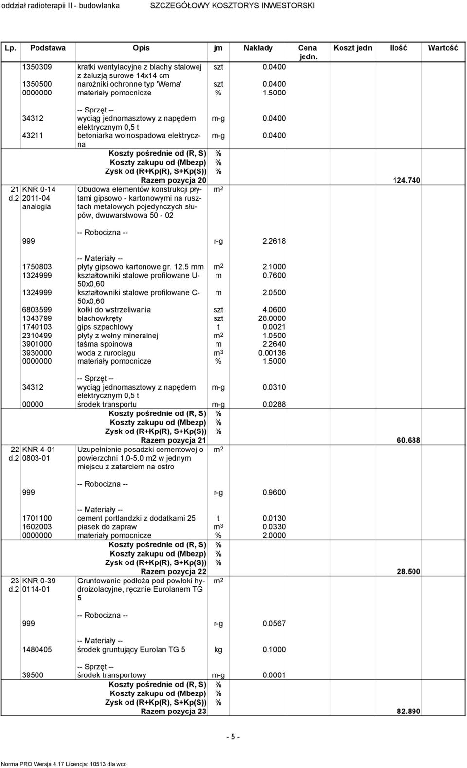 2 2011-04 34312 wyciąg jednomasztowy z napędem elektrycznym 0,5 t 43211 betoniarka wolnospadowa elektryczna Obudowa elementów konstrukcji płytami gipsowo - kartonowymi na rusztach metalowych