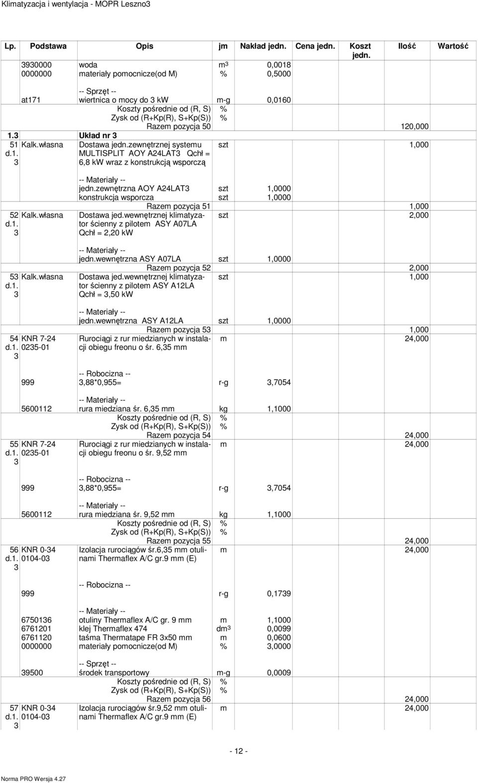 . 035-0 3 zewnętrzna AOY A4LAT3 szt,0000 konstrukcja wsporcza szt,0000 Dostawa jed.