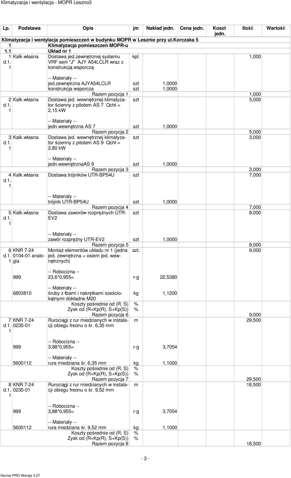 wewnętrznej klimatyzator ścienny z pilotem AS 7 Qchł =,5 kw Razem pozycja,000 szt 5,000 wewnętrzna AS 7 szt,0000 Dostawa jed.