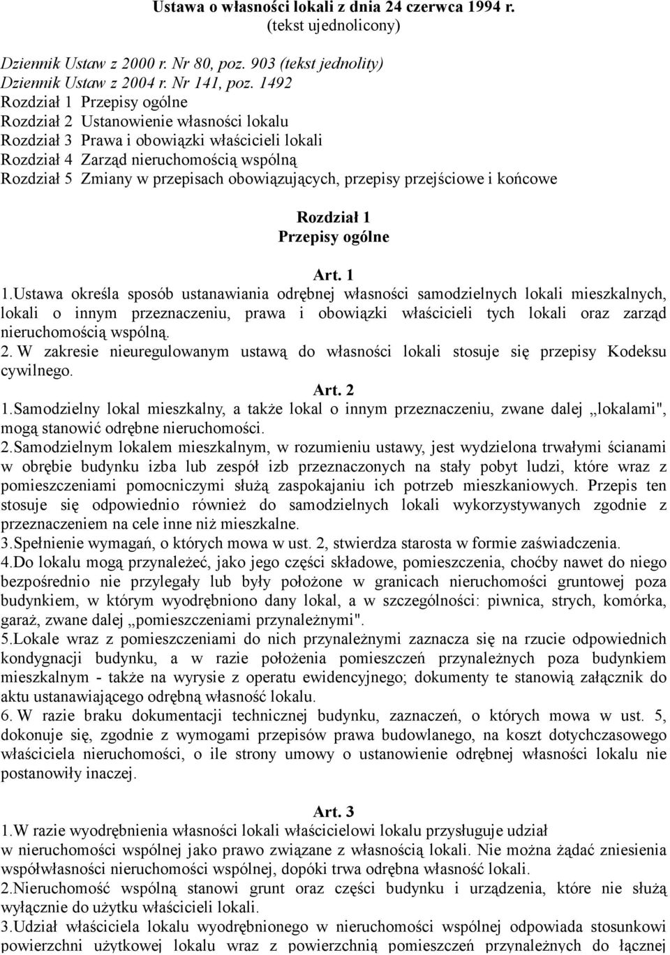 obowiązujących, przepisy przejściowe i końcowe Rozdział 1 Przepisy ogólne Art. 1 1.