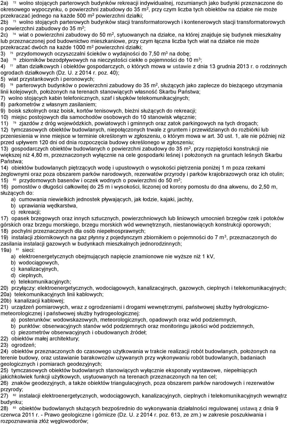 powierzchni zabudowy do 35 m 2 ; 2c) 74 wiat o powierzchni zabudowy do 50 m 2, sytuowanych na działce, na której znajduje się budynek mieszkalny lub przeznaczonej pod budownictwo mieszkaniowe, przy