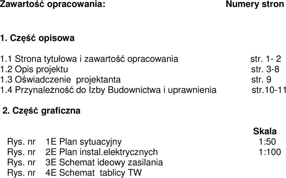 3 Oświadczenie projektanta str. 9 1.4 Przynależność do Izby Budownictwa i uprawnienia str.10-11 2.