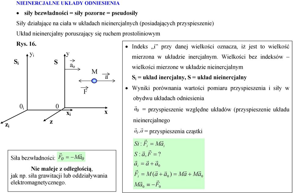 y x i a o F M a x Indeks i pzy danej wielkości oznacza, iż jest to wielkość miezona w układzie inecjalnym.