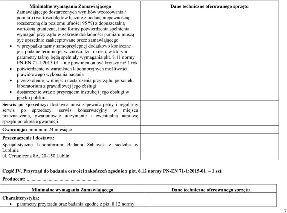 terminu jej ważności, tzn. okresu, w którym parametry taśmy będą spełniały wymagania pkt. 8.