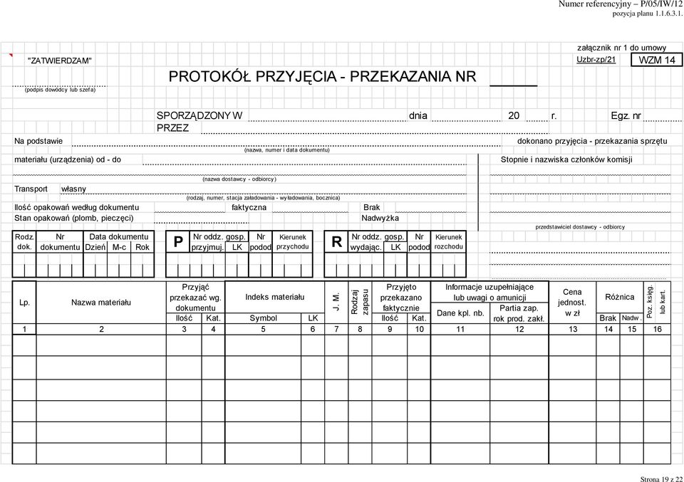 SPORZĄDZONY W PRZEZ (nazwa, numer i data dokumentu) dnia 20 r. Egz.