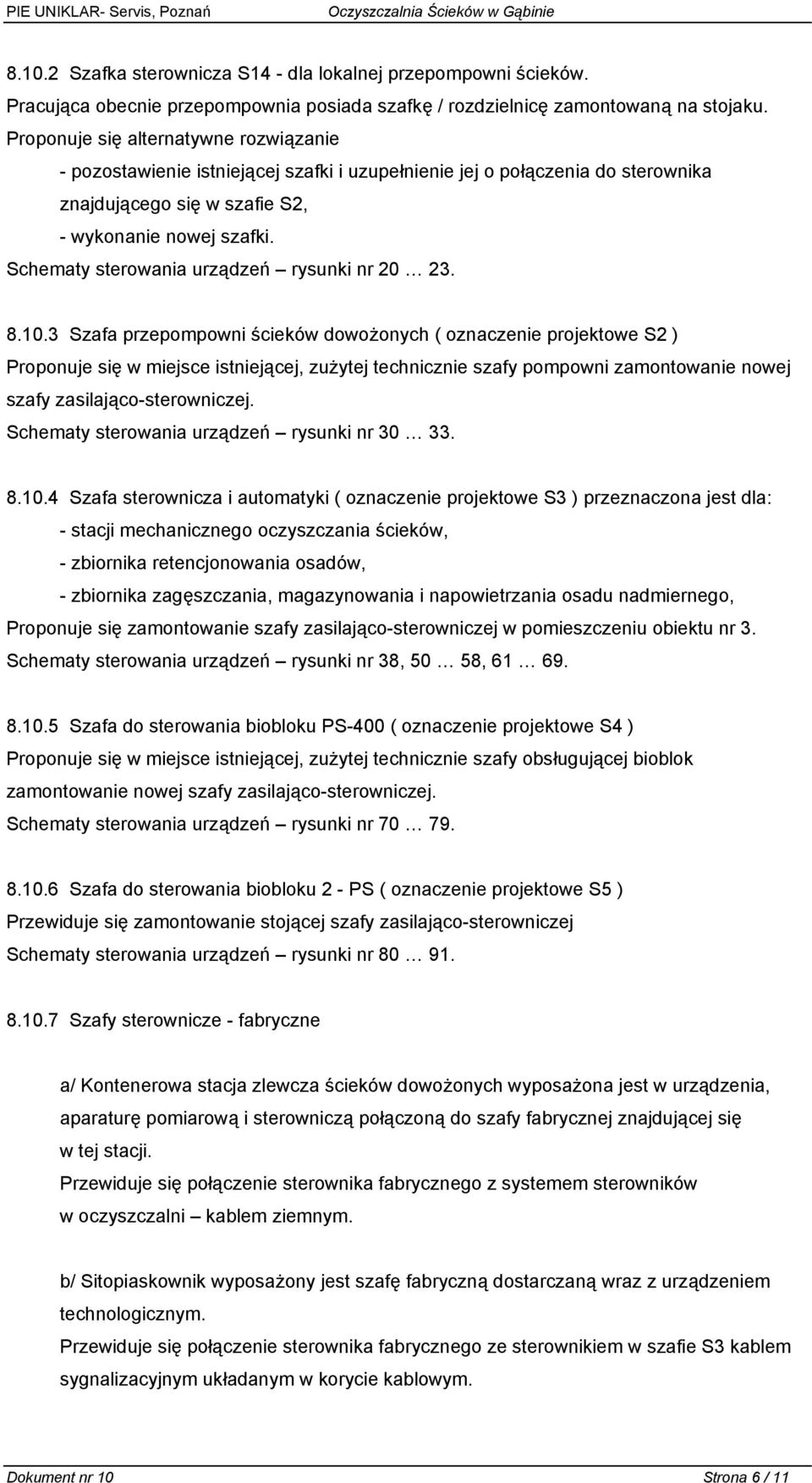 Schematy sterowania urządzeń rysunki nr 20 23. 8.10.