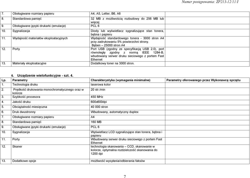 Wydajność materiałów eksploatacyjnych Wydajność standardowego tonera - 3000 stron A4 przy zadrukowaniu 5% powierzchni strony. Bęben 25000 stron A4 12. Porty Port USB (zgodny ze specyfikacją USB 2.