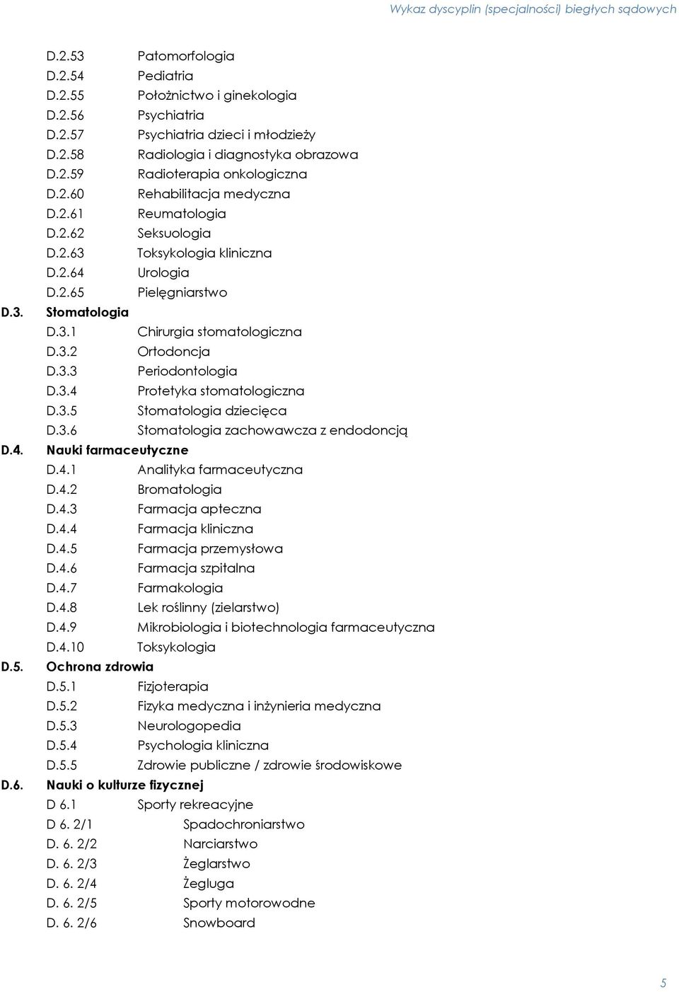 3.3 Periodontologia D.3.4 Protetyka stomatologiczna D.3.5 Stomatologia dziecięca D.3.6 Stomatologia zachowawcza z endodoncją Nauki farmaceutyczne D.4.1 Analityka farmaceutyczna D.4.2 Bromatologia D.4.3 Farmacja apteczna D.