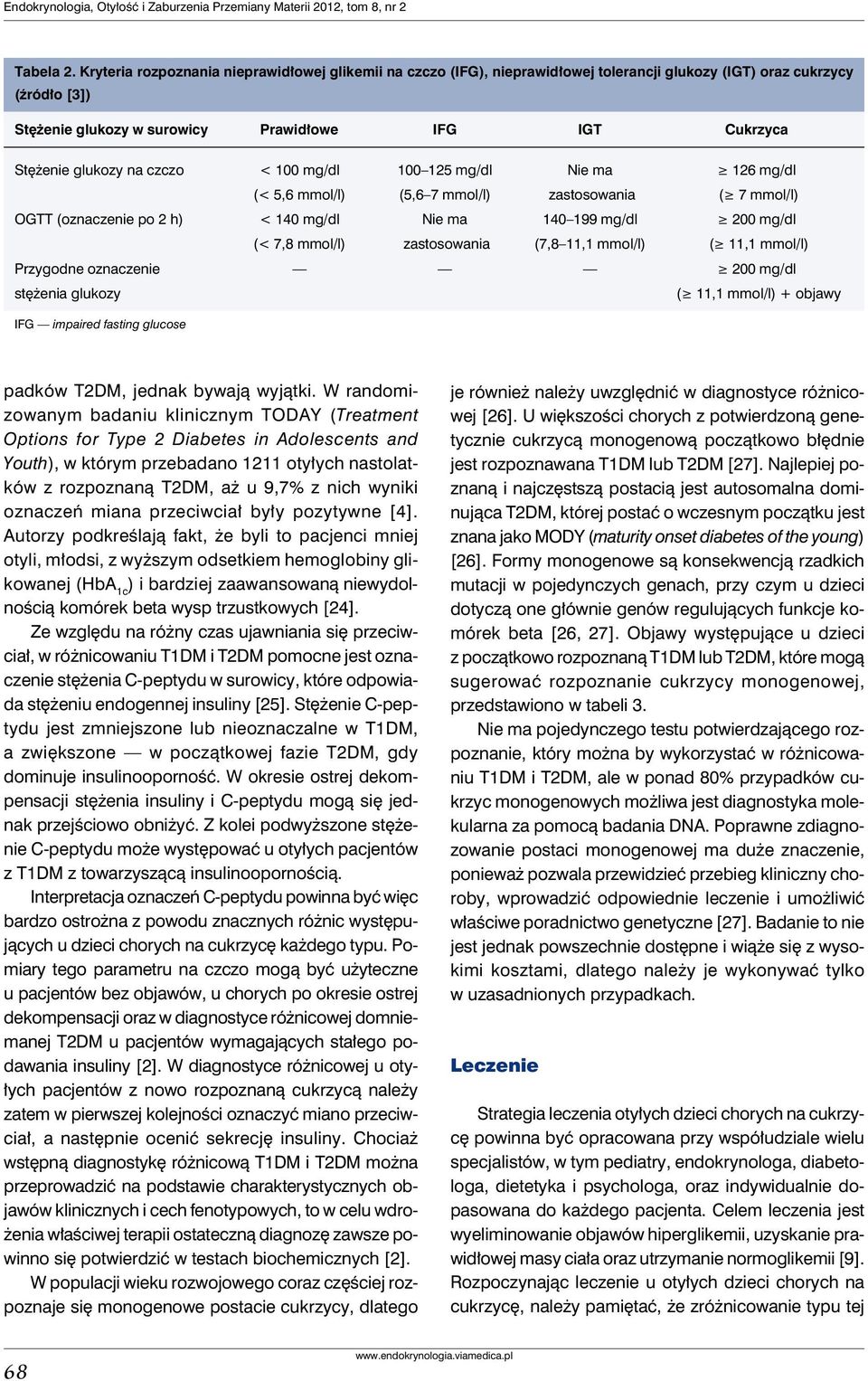 glukozy na czczo < 100 mg/dl 100 125 mg/dl Nie ma 126 mg/dl (< 5,6 mmol/l) (5,6 7 mmol/l) zastosowania ( 7 mmol/l) OGTT (oznaczenie po 2 h) < 140 mg/dl Nie ma 140 199 mg/dl 200 mg/dl (< 7,8 mmol/l)