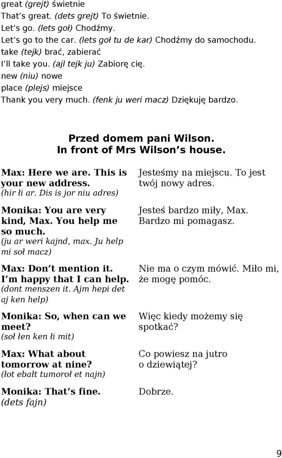 This is your new address. (hir łi ar. Dis is jor niu adres) Monika: You are very kind, Max. You help me so much. (ju ar weri kajnd, max. Ju help mi soł macz) Max: Don t mention it.