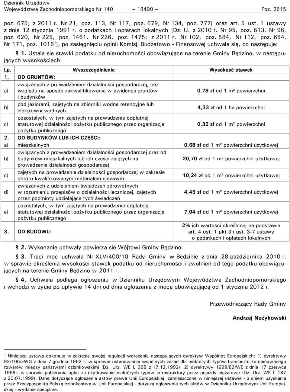 654, Nr 171, poz. 1016 1 ), po zasięgnięciu opinii Komisji Budżetowo - Finansowej uchwala się, co następuje: 1.