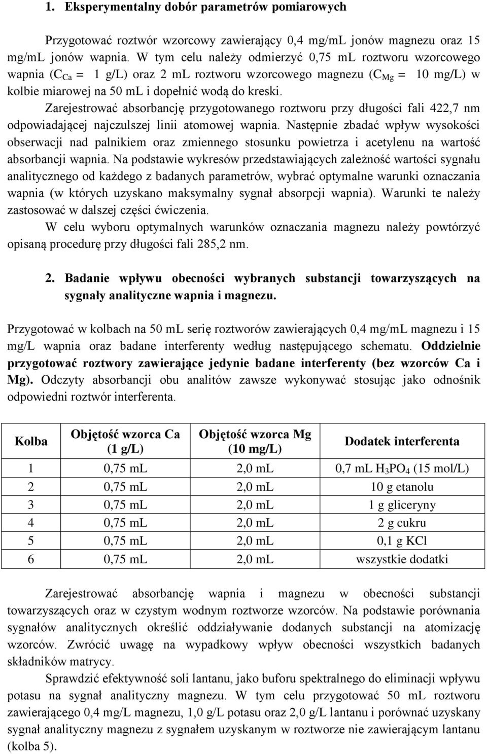 Zarejestrować absorbancję przygotowanego roztworu przy długości fali 422,7 nm odpowiadającej najczulszej linii atomowej wapnia.